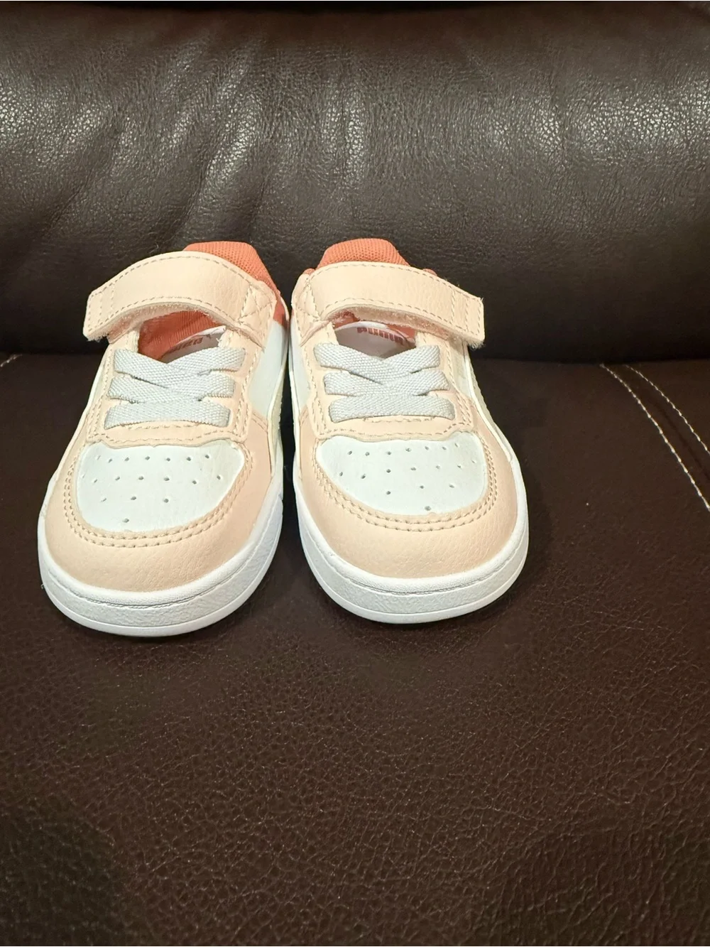 Brand New Puma Kids Peach and White Velcro Sneakers